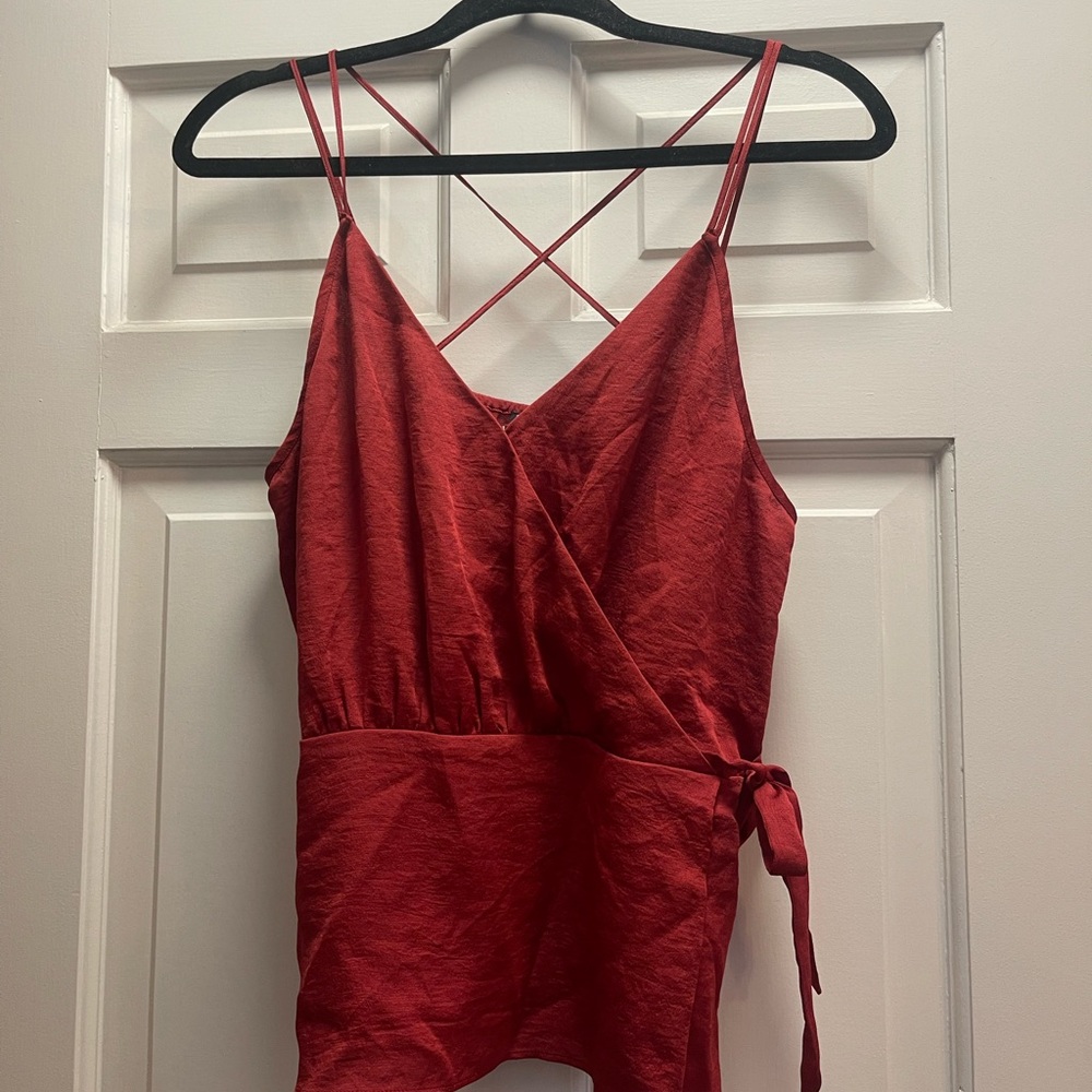 Burgundy wrap tie top